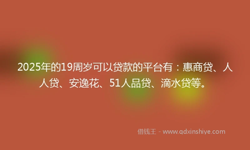 2025年的19周岁可以贷款的平台有：惠商贷、人人贷、安逸花、51人品贷、滴水贷等。