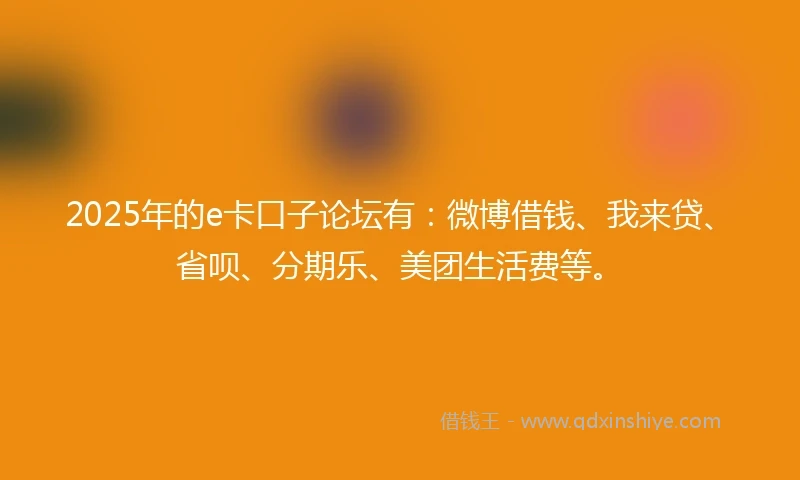 2025年的e卡口子论坛有：微博借钱、我来贷、省呗、分期乐、美团生活费等。