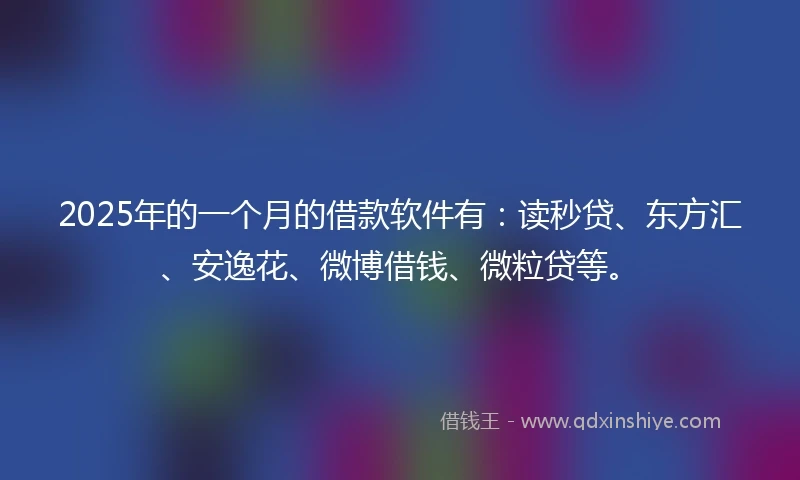 2025年的一个月的借款软件有：读秒贷、东方汇、安逸花、微博借钱、微粒贷等。