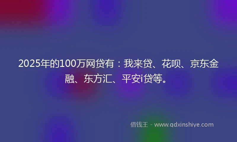 2025年的100万网贷有：我来贷、花呗、京东金融、东方汇、平安i贷等。