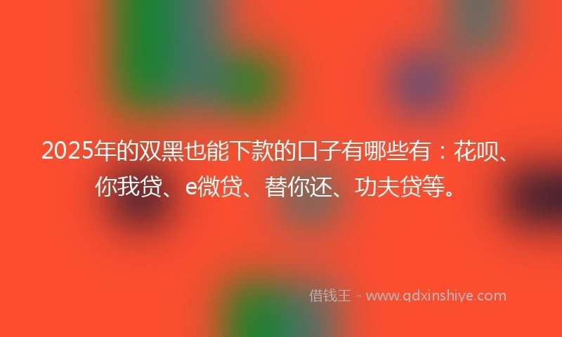 2025年的双黑也能下款的口子有哪些有：花呗、你我贷、e微贷、替你还、功夫贷等。