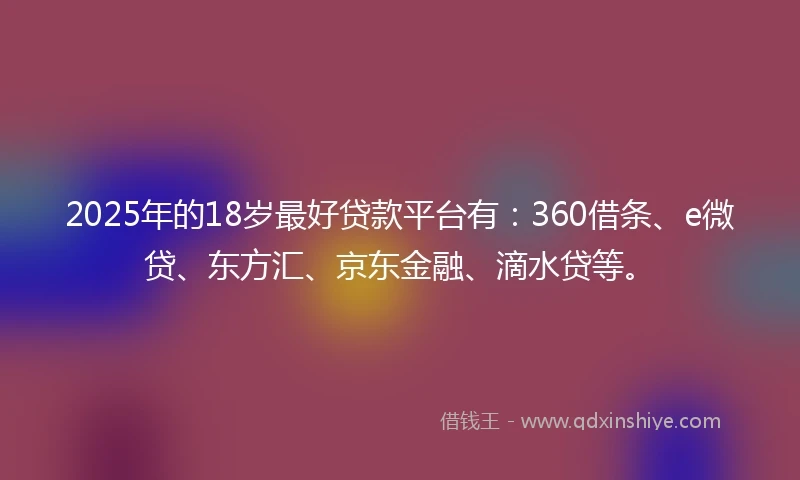 2025年的18岁最好贷款平台有：360借条、e微贷、东方汇、京东金融、滴水贷等。
