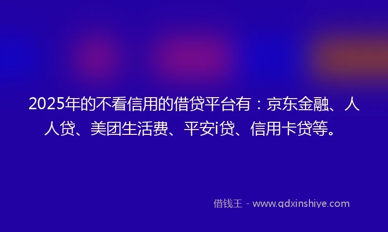 2025年的不看信用的借贷平台有：京东金融、人人贷、美团生活费、平安i贷、信用卡贷等。