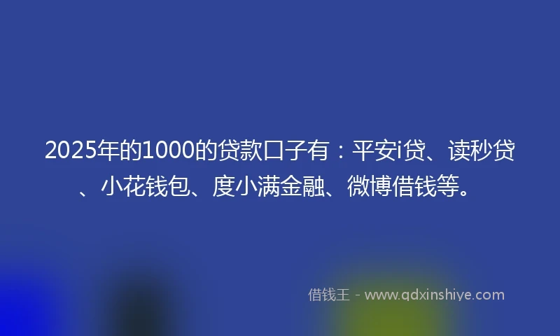 2025年的1000的贷款口子有：平安i贷、读秒贷、小花钱包、度小满金融、微博借钱等。