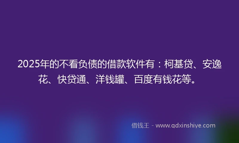 2025年的不看负债的借款软件有：柯基贷、安逸花、快贷通、洋钱罐、百度有钱花等。