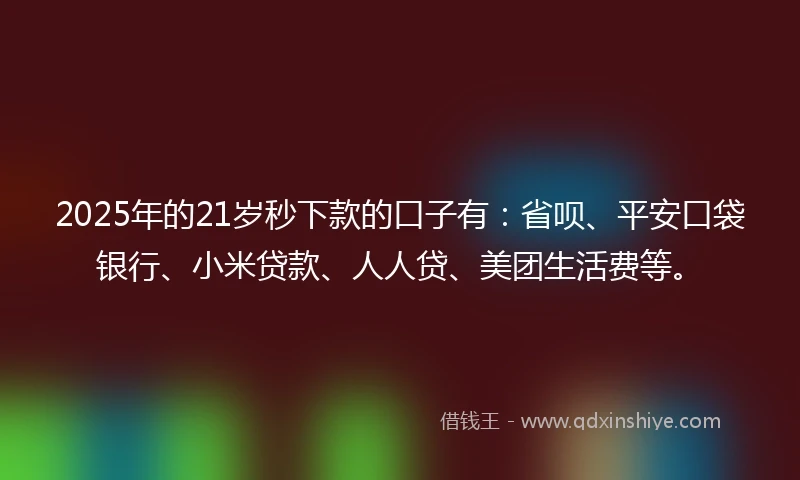 2025年的21岁秒下款的口子有：省呗、平安口袋银行、小米贷款、人人贷、美团生活费等。