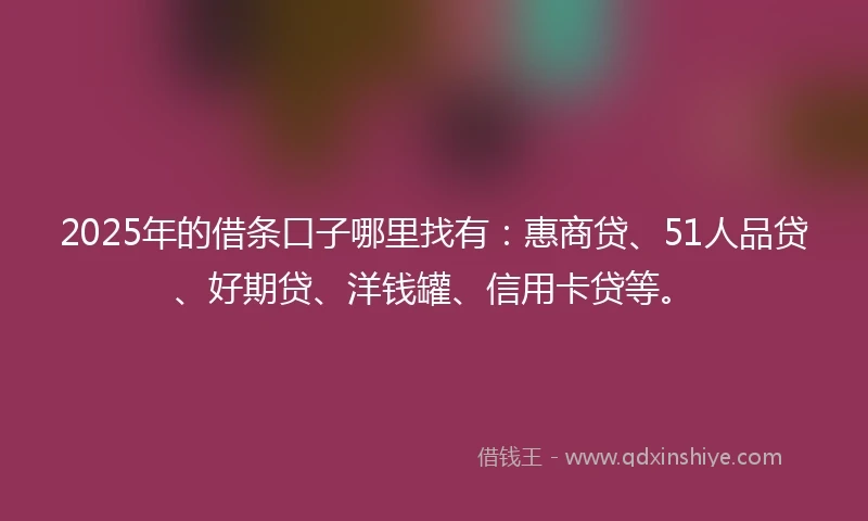 2025年的借条口子哪里找有：惠商贷、51人品贷、好期贷、洋钱罐、信用卡贷等。