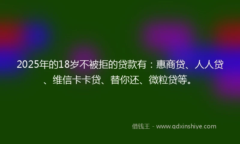 2025年的18岁不被拒的贷款有：惠商贷、人人贷、维信卡卡贷、替你还、微粒贷等。