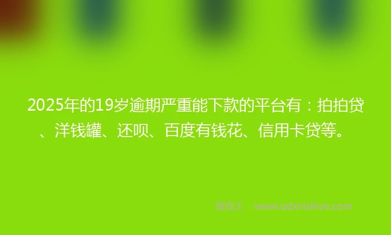 2025年的19岁逾期严重能下款的平台有：拍拍贷、洋钱罐、还呗、百度有钱花、信用卡贷等。