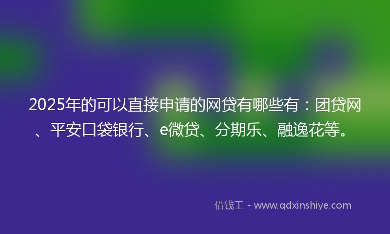 2025年的可以直接申请的网贷有哪些有：团贷网、平安口袋银行、e微贷、分期乐、融逸花等。