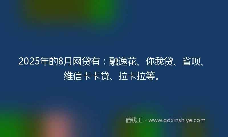 2025年的8月网贷有：融逸花、你我贷、省呗、维信卡卡贷、拉卡拉等。