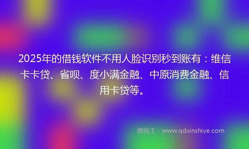 2025年的借钱软件不用人脸识别秒到账有：维信卡卡贷、省呗、度小满金融、中原消费金融、信用卡贷等。