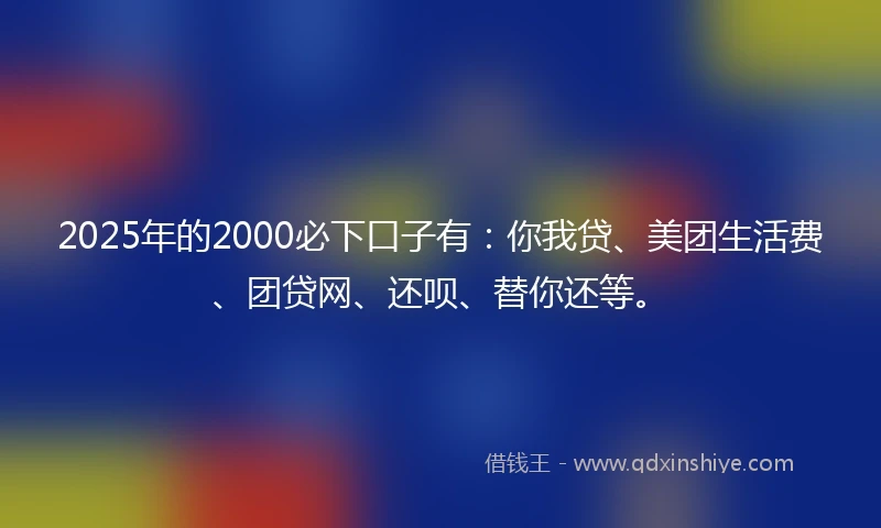 2025年的2000必下口子有：你我贷、美团生活费、团贷网、还呗、替你还等。