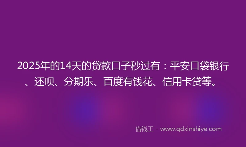 2025年的14天的贷款口子秒过有：平安口袋银行、还呗、分期乐、百度有钱花、信用卡贷等。