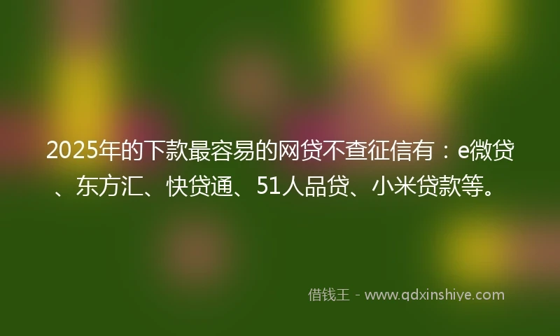 2025年的下款最容易的网贷不查征信有：e微贷、东方汇、快贷通、51人品贷、小米贷款等。