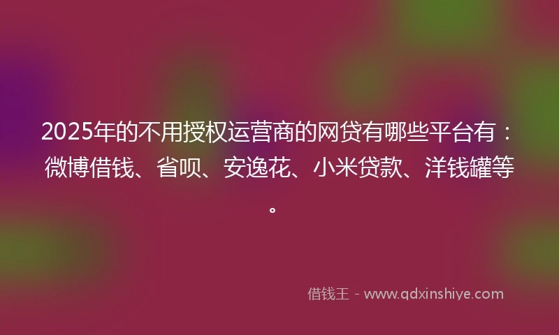 2025年的不用授权运营商的网贷有哪些平台有：微博借钱、省呗、安逸花、小米贷款、洋钱罐等。