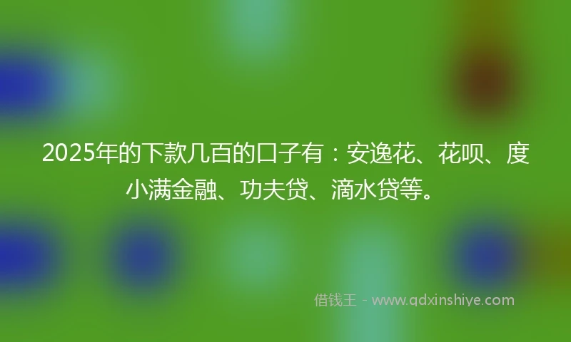 2025年的下款几百的口子有：安逸花、花呗、度小满金融、功夫贷、滴水贷等。