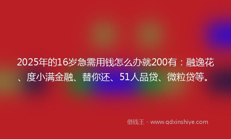 2025年的16岁急需用钱怎么办就200有：融逸花、度小满金融、替你还、51人品贷、微粒贷等。