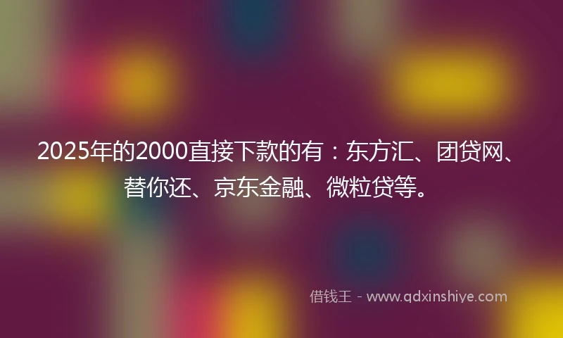 2025年的2000直接下款的有：东方汇、团贷网、替你还、京东金融、微粒贷等。