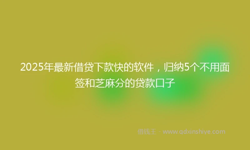 2025年最新借贷下款快的软件，归纳5个不用面签和芝麻分的贷款口子