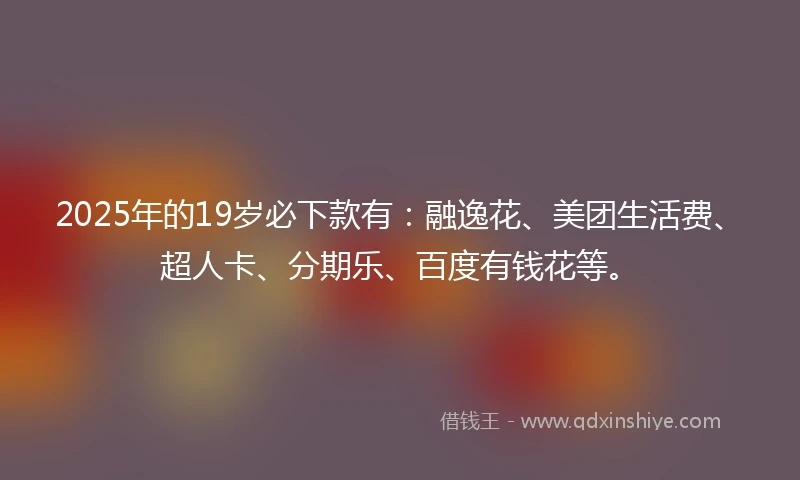 2025年的19岁必下款有：融逸花、美团生活费、超人卡、分期乐、百度有钱花等。