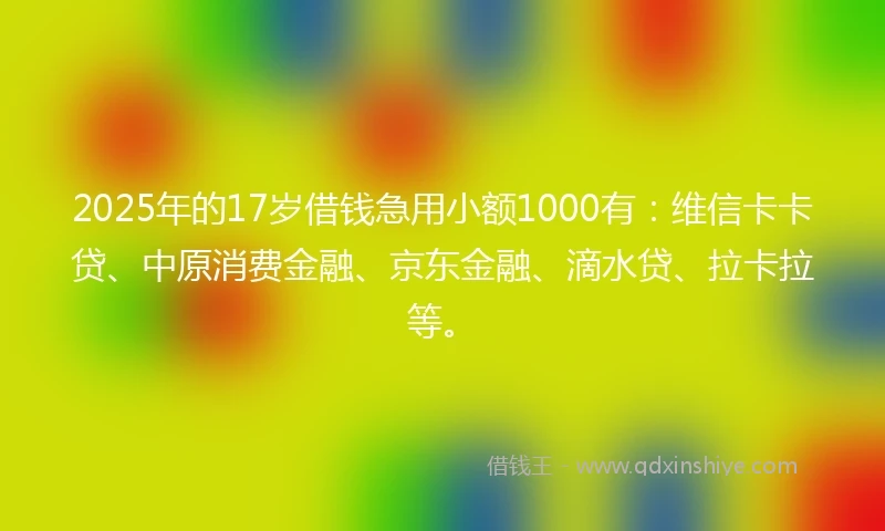 2025年的17岁借钱急用小额1000有：维信卡卡贷、中原消费金融、京东金融、滴水贷、拉卡拉等。