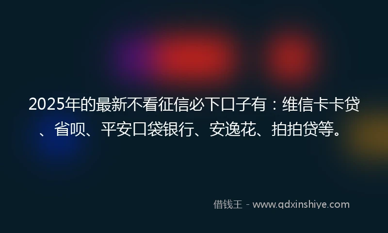 2025年的最新不看征信必下口子有：维信卡卡贷、省呗、平安口袋银行、安逸花、拍拍贷等。