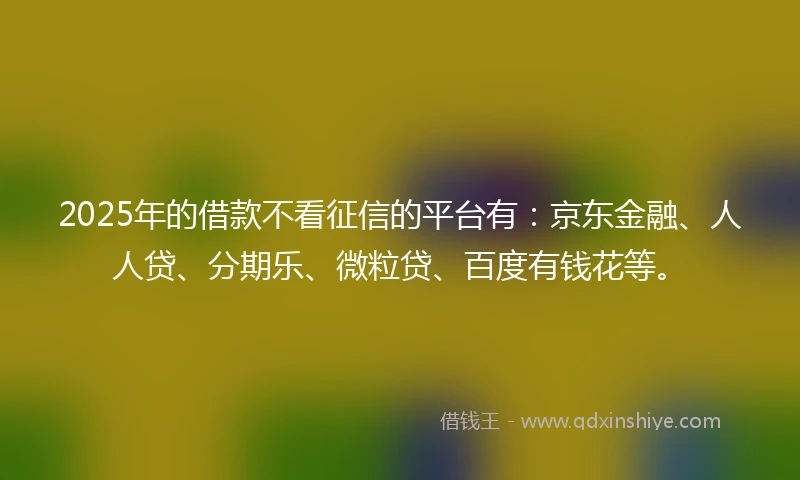 2025年的借款不看征信的平台有：京东金融、人人贷、分期乐、微粒贷、百度有钱花等。
