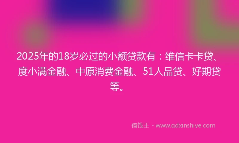 2025年的18岁必过的小额贷款有：维信卡卡贷、度小满金融、中原消费金融、51人品贷、好期贷等。