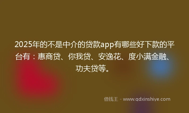 2025年的不是中介的贷款app有哪些好下款的平台有：惠商贷、你我贷、安逸花、度小满金融、功夫贷等。