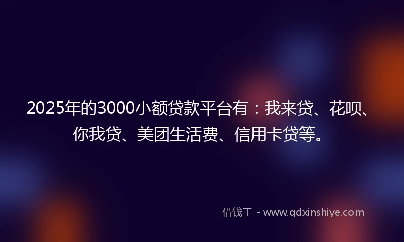 2025年的3000小额贷款平台有：我来贷、花呗、你我贷、美团生活费、信用卡贷等。