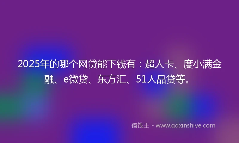 2025年的哪个网贷能下钱有：超人卡、度小满金融、e微贷、东方汇、51人品贷等。