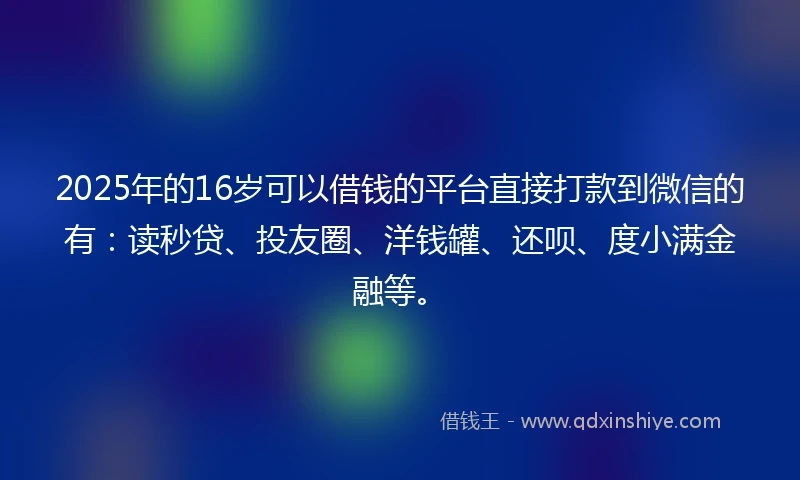 2025年的16岁可以借钱的平台直接打款到微信的有：读秒贷、投友圈、洋钱罐、还呗、度小满金融等。