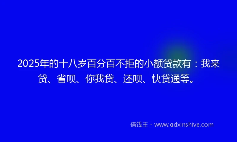 2025年的十八岁百分百不拒的小额贷款有：我来贷、省呗、你我贷、还呗、快贷通等。