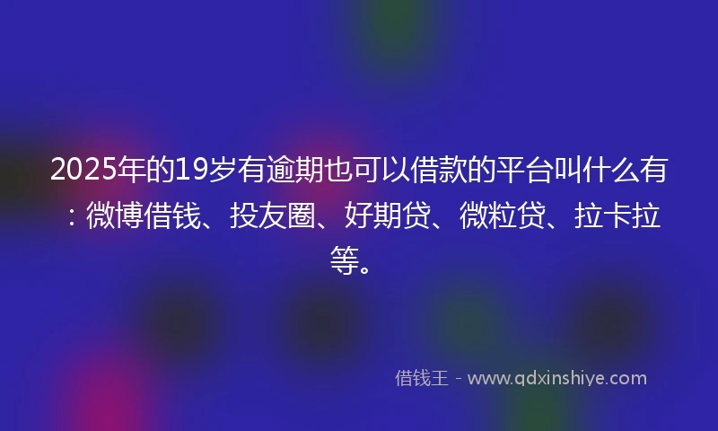 2025年的19岁有逾期也可以借款的平台叫什么有：微博借钱、投友圈、好期贷、微粒贷、拉卡拉等。