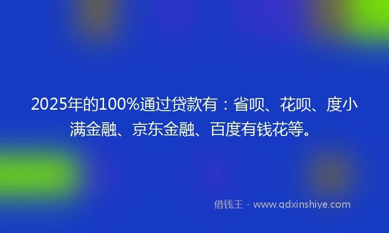 2025年的100%通过贷款有：省呗、花呗、度小满金融、京东金融、百度有钱花等。