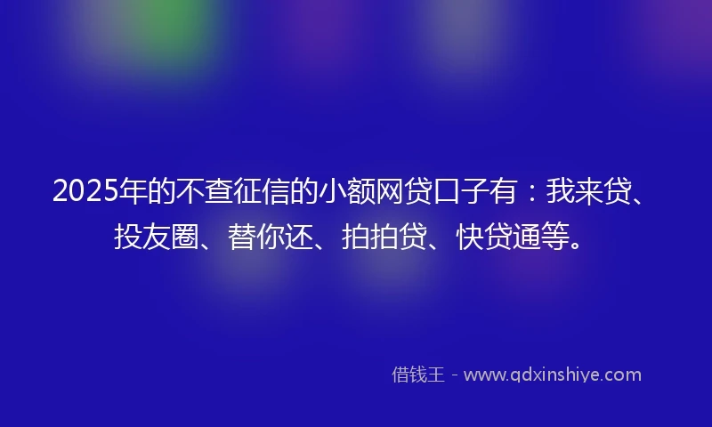 2025年的不查征信的小额网贷口子有：我来贷、投友圈、替你还、拍拍贷、快贷通等。