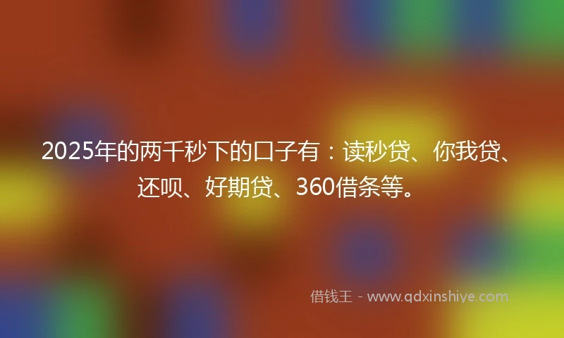 2025年的两千秒下的口子有：读秒贷、你我贷、还呗、好期贷、360借条等。