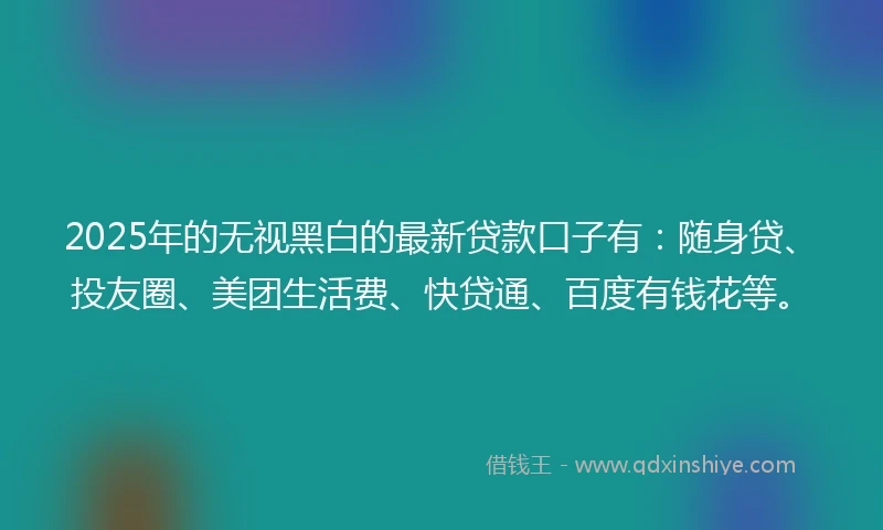 2025年的无视黑白的最新贷款口子有：随身贷、投友圈、美团生活费、快贷通、百度有钱花等。