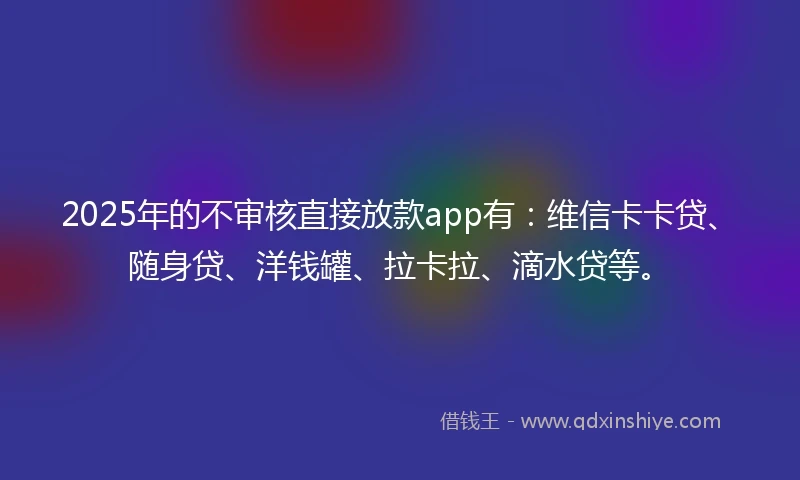 2025年的不审核直接放款app有：维信卡卡贷、随身贷、洋钱罐、拉卡拉、滴水贷等。