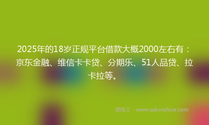 2025年的18岁正规平台借款大概2000左右有：京东金融、维信卡卡贷、分期乐、51人品贷、拉卡拉等。