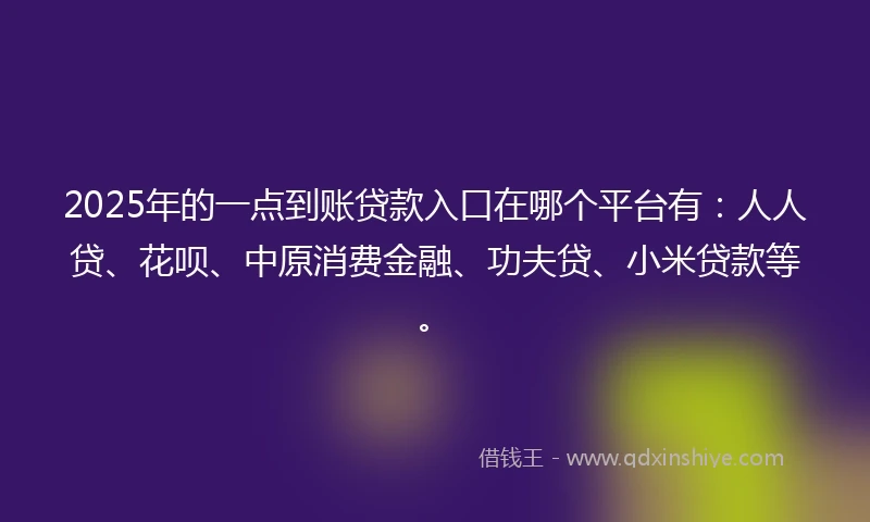 2025年的一点到账贷款入口在哪个平台有：人人贷、花呗、中原消费金融、功夫贷、小米贷款等。