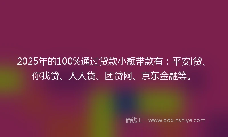 2025年的100%通过贷款小额带款有：平安i贷、你我贷、人人贷、团贷网、京东金融等。