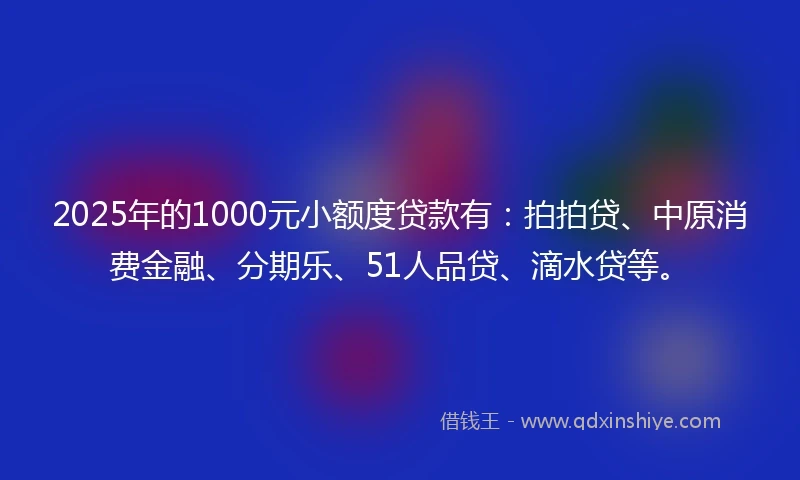 2025年的1000元小额度贷款有：拍拍贷、中原消费金融、分期乐、51人品贷、滴水贷等。