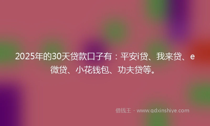 2025年的30天贷款口子有：平安i贷、我来贷、e微贷、小花钱包、功夫贷等。