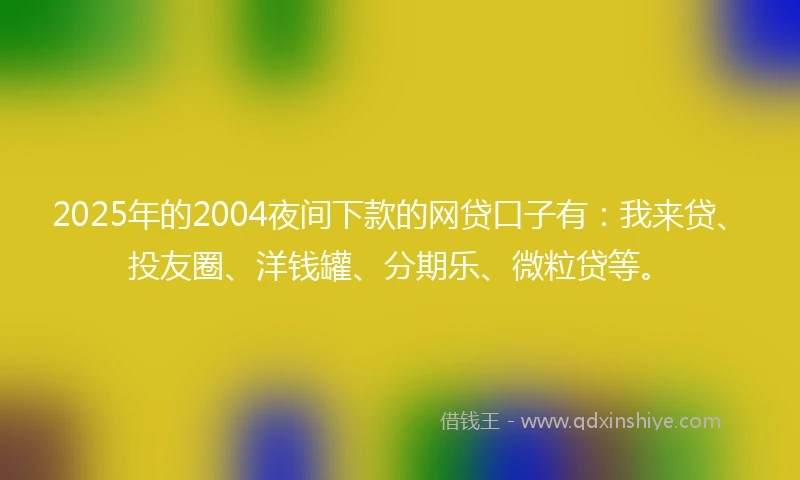 2025年的2004夜间下款的网贷口子有：我来贷、投友圈、洋钱罐、分期乐、微粒贷等。