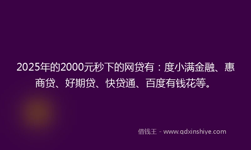 2025年的2000元秒下的网贷有：度小满金融、惠商贷、好期贷、快贷通、百度有钱花等。