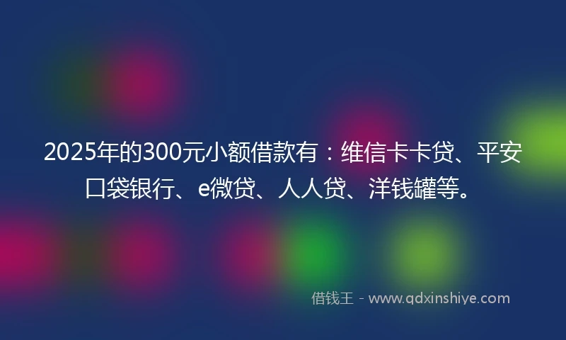 2025年的300元小额借款有：维信卡卡贷、平安口袋银行、e微贷、人人贷、洋钱罐等。