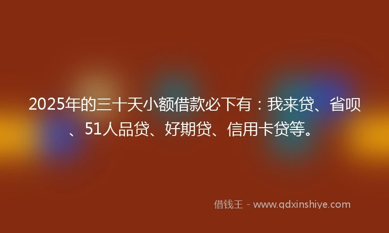 2025年的三十天小额借款必下有：我来贷、省呗、51人品贷、好期贷、信用卡贷等。