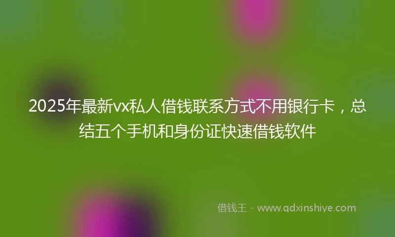 2025年最新vx私人借钱联系方式不用银行卡，总结五个手机和身份证快速借钱软件